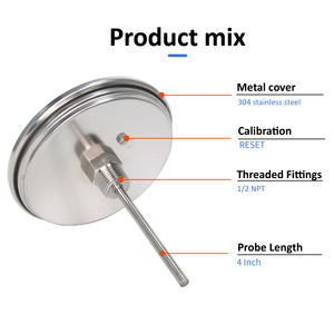 5" Dial Fully Stainless Steel <strong>Thermometer</strong> Brewing Bimetal <strong>4</strong>" Stainless Steel Stem <strong>1</strong>/2" <strong>NPT</strong> Industrial <strong>Thermometer</strong> - Product Image 5
