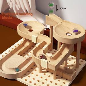 Ensemble de blocs créatifs éducatifs en gros, jeu de glisse à billes à 3 niveaux Montessori, jouet en bois pour enfants - Product Image 2