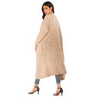 Vente en gros usine : Manteau long en tricot épais pour femme, jacquard flocon de neige, cardigan à design irrégulier avec grandes poches plaquées, vêtement d'extérieur