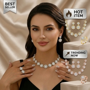 Parures de Bijoux de Mode Chrétienne en Strass de Cristal avec <span class=keywords><strong>Collier</strong></span> <span class=keywords><strong>et</strong></span> Boucles <span class=keywords><strong>d</strong></span>'Oreilles Plaqué Argent pour Mariage, Fiançailles, Fête <span class=keywords><strong>et</strong></span> Cadeau - Product Image 1