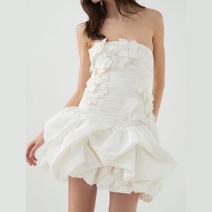 <b>Top</b> Quality Custom Sexy Women's Floral Layered Ruffles Cotton Mini Dress Strapless <b>Bubble</b> <b>Hem</b> Mini Dress for Female - Product Image 1