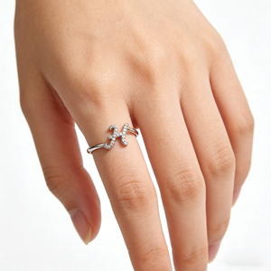 Anillo de compromiso unisex de oro macizo chapado en oro de 10K/14K con diamantes cultivados en laboratorio y circonitas, diseño de racimo, personalizado, bonito, para aniversario, con letras del alfabeto. - Product Image 4