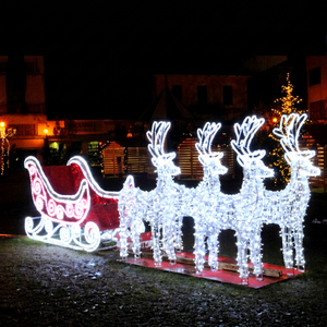 Christmas Reindeer Sleigh Lights Outdoor LED Santa Sleigh with Reindeer for Garden Lawn Winter Landscape - Product Image 1