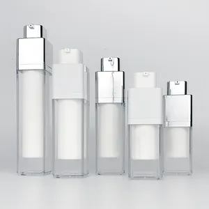 Botol Tabung Bagian Dalam Dapat Diganti Desain Paten untuk Losion Serum Cosmet 30Ml 50Ml 100Ml Botol Pompa Pengap Kaca Bundar Hitam