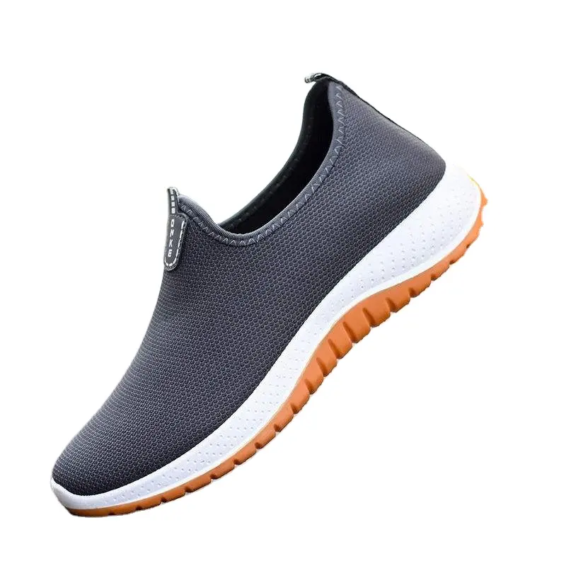 middle-aged and elderly walking shoes men's and women's thickened beef tendon sole slip-on lightweight single shoes