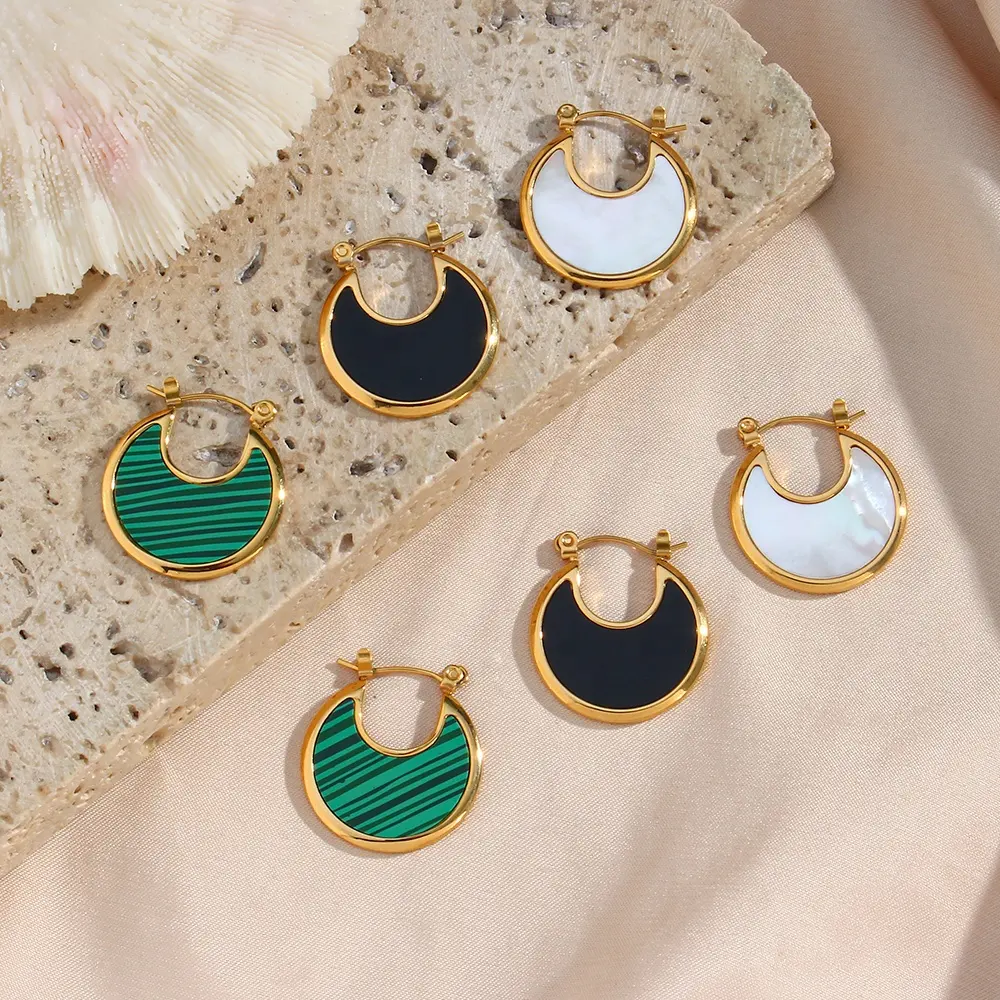 2022 New Design Shell & Acrylic Hoop Earring Gold Plated Black Hoop Earring Stainless Steel Jewelry Women