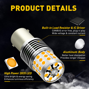 Luz de señalización LED AUXITO BA15S amarilla 12V 24W 42pcs 2835smd 1800Lm bombilla LED para faro 1500K para luz de señalización de coche - Product Image 5