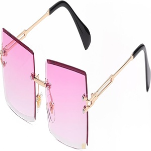 Lunettes de soleil transparentes à coupe diamant, rectangulaires, pour hommes, lunettes de soleil de luxe, monture métallique carrée sans bord, lunettes de soleil vintage pour femmes - Product Image 1
