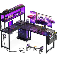 Escritorio Gamer en Forma de L de Indonesia, Mesa de Oficina con Estructura de Madera y Metal, Patas RGB, Escritorio para Estudiar con Espacio de Almacenamiento