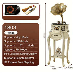 Gramófono de pie estilo europeo de fábrica con cajón de almacenamiento, tocadiscos de madera vintage con radio FM, USB y Bluetooth. - Product Image 6