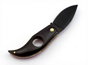 Cortador de Cigarros Redondo al por Mayor, Cuchillo de Bolsillo de Acero de Damasco con Mango de Cuerno de Búfalo, Accesorios para Cigarros - Product Image 2