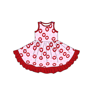 ชุดเด็กผู้หญิงชุดเสื้อผ้าเด็กแบบมีฟองพิมพ์ลายหัวใจเสื้อแขนกุดมีระบายคอกางเกงขาสั้นสำหรับฤดูร้อน - Product Image 4