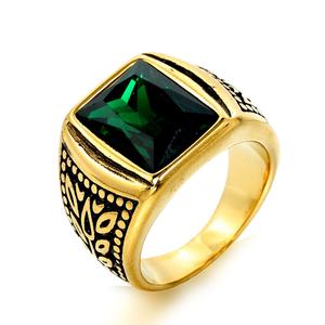 Anillo Chapado en Oro, Anillo Clásico de Estilo Sello con Gemas de Colores: Rubí, Zafiro, Esmeralda, Piedra Negra, Grabado Ornamentado, Estilo Audaz para Hombre - Product Image 3