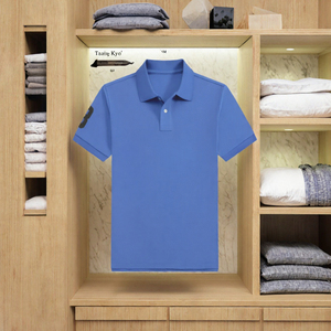 Polo en coton pour homme, manches courtes, broderie, couleur unie, coupe classique, vêtements décontractés de golf - Product Image 2