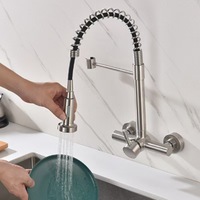 Robinet de cuisine moderne et minimaliste en acier inoxydable 304 brossé, à montage sur plan, avec douchette extractible, pour eau chaude et froide, avec cartouche céramique, pour l'export.