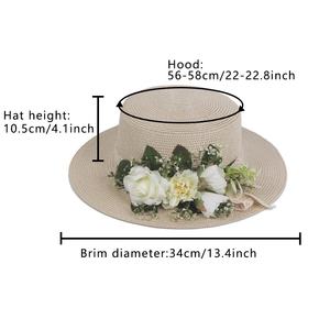 Thiết kế ban đầu cho Bên Bờ Biển Chống Nắng Raffia Chất liệu rơm thanh lịch phẳng hàng đầu mũ rơm mã hóa hoa ren đơn giản pháp - Product Image 5