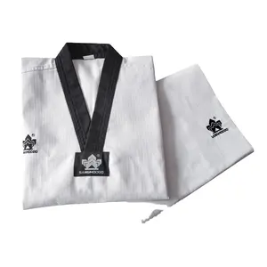 Uniformes de taekwondo, ropa de artes marciales, transpirable, duradero, con logotipo personalizado, color blanco, barato, venta