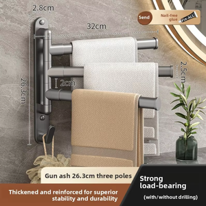 Porte-serviettes mural pliable à 2 barres en acier inoxydable brossé, moderne, pour salle de bain, avec crochets de séchage rotatifs - Product Image 5