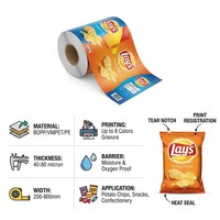 Film en rouleau pour chips de pommes de terre en gros, logo personnalisé, PET Mylar, étanche à l'humidité, qualité alimentaire, BOPP/VMCPP, haute barrière pour snacks