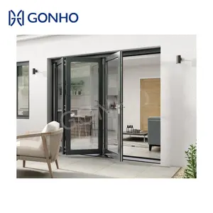 GONHO Technologie avancée Porte pliante à deux volets Porte pliante à triple design en verre trempé Portes pliantes en aluminium Portes pliantes en aluminium
