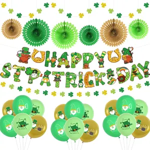 Umiss st. patricks day party holiday supplies paper fan banners with garland for party decorations