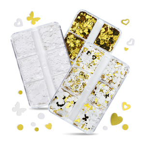 Paillettes papillon or blanc décorations Nail Art 6 grilles breloques pour ongles saint-valentin amour coeur forme paillettes pour la conception des ongles - Product Image 3