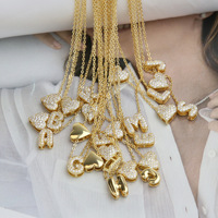 Collar de Moda con Inicial de Corazón y Pequeñas Burbujas, Collar de Amor con Nombre de Latón y Circones