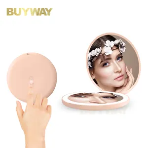 个人标志塑料电动圆形美容2x放大定制化妆品折叠可调发光手可爱口袋镜子