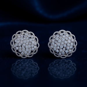 Pendientes de Oro Blanco con Diamantes Redondos de Corte Brillante en Forma de Flor, Joyería de Lujo para Boda para Mujer, Engaste Circular - Product Image 2