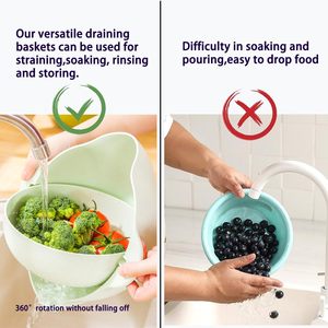 2 in 1 Double Layer Cleaning <b>Vegetable</b> Fruit Washing Kitchen Colander Plastic Drain <b>Basket</b> Strainer Bowl with Handle - Product Image 3