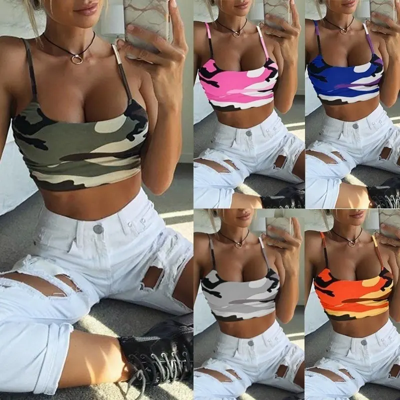 Plus Sexy Camouflage Print Camis Frauen Casual Short Crop Top Sommer Ärmellose Tops Mode Schlanke Weste Weiblich Plus Size Kleidung