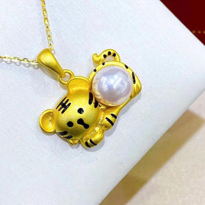 Colgante de Plata S925 con Cuentas Redondas de 8-9 mm, Accesorios de Perlas para DIY, Colgante de Collar con Tigre Pequeño, Base Vacía 30865 - Product Image 3