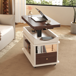 Có thể điều chỉnh di chuyển rắn gỗ Bàn cà phê xoay Xe đẩy cho căn hộ nhỏ phòng khách nhà phục vụ sofa bên bảng - Product Image 4