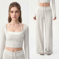 Celana Yoga Wanita Model Kaki Lebar, Longgar, Lurus, Celana Pilates, Celana Lari, Celana Olahraga, Pakaian Fitness, Grosir