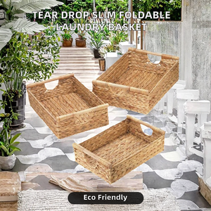Cesto para la ropa sucia plegable, delgado y que ahorra espacio, de jacinto de agua seco y cuerda, ecológico, multifunción, con diseño de lágrima, para el hogar - Product Image 2