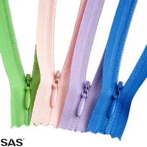 SAS Water Drop Puller Close End 3# Custom Logo Black Colorful Nylon Invisible Zipper for Dresses