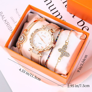 Women's Crystal Watch <b>Bracelet</b> <b>Set</b> With Cross Charm Gift For Her 4.53 In X 2.95 In Jewelry Box Packaging - Product Image 1