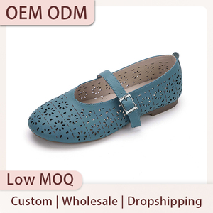 Zapatos Planos Mary Jane <span class=keywords><strong>de</strong></span> <span class=keywords><strong>Cuero</strong></span> Genuino Azul Perforado <span class=keywords><strong>de</strong></span> Verano, Personalizados, para Mujer, Fabricante <span class=keywords><strong>de</strong></span> Sandalias Planas Tipo <span class=keywords><strong>Ballet</strong></span> - Product Image 1