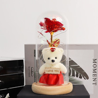 2025 Meilleure Vente Noël Saint-Valentin Cadeau Fleur Rose Galaxie Sous Dôme en Verre LED Avec Un Mini Ours