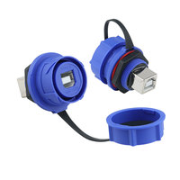 LSHITECH M21 Conector USB Tipo B Hembra para Montaje en Panel, IP67, Níquel con Baño de Cobre Dorado, para Gabinetes de Control Industrial
