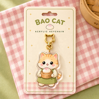 Porte-clés en acrylique personnalisé avec impression publicitaire, motifs chat, mignons, kawaii, anime, aliments asiatiques, Baozi, dessin animé de chat