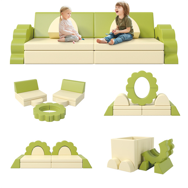 10-Piece Versatile Modular Kids Foam Sofa Fully Expandable Play Couch for Playroom Fort Building for Hotels and Toddler Use