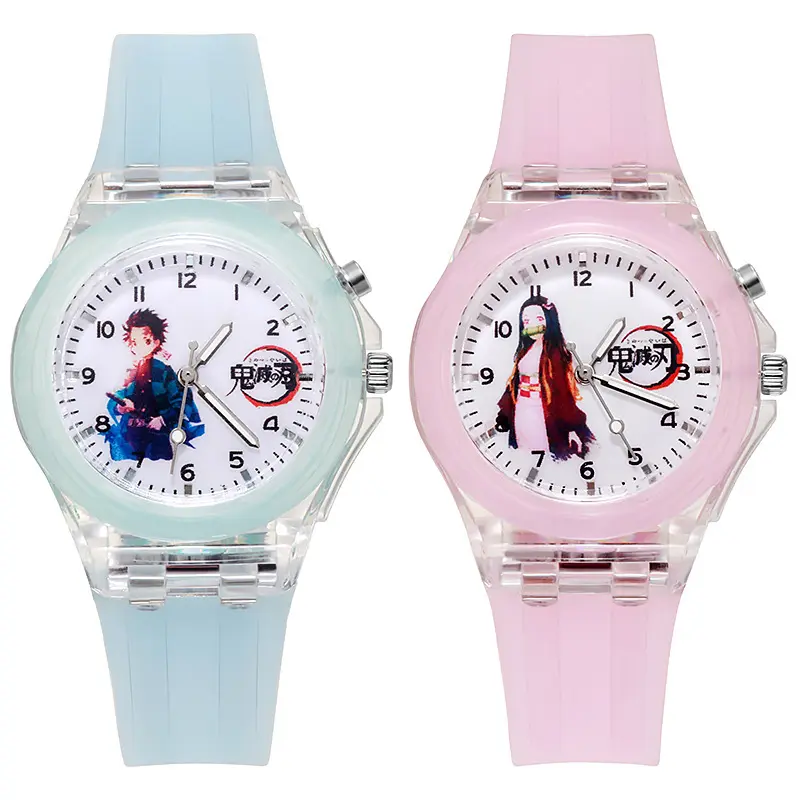 Hot jelly color cartoon children watch for girls cute design LED flash luminous silicone strap watch band wristwatch