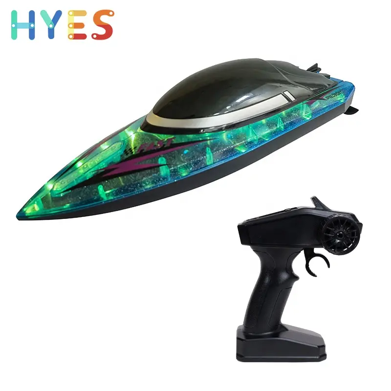 Huiye New Rc Racing Boat Plastic Transparent Remote Control Boat With Lights Cool Electric 2.4G Rc Speed Boat Ship Children Toys