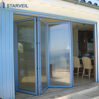 Porte pliante de jardin en aluminium à double vitrage, ouverture large, idéale pour les réceptions estivales et les barbecues, étanche et résistante aux intempéries