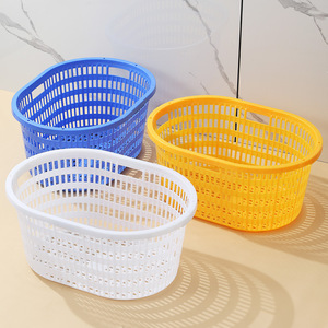 Oval Plastic Storage <b>Basket</b> 66x47x30.5cm <b>Stackable</b> PP Material For Neatening And Storage Blue Yellow White - Product Image 3