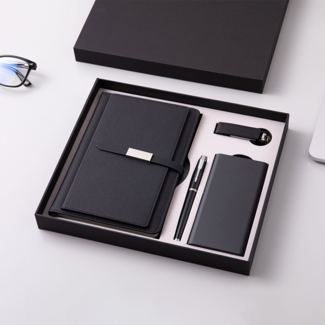 A5 Notebook Multi-function Mobile Wireless Charger Business Meeting Corporate Gift Box Set Custom Logo Luxury Notebook Gift Set