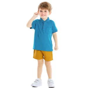 T-shirt do polo azul amarelo calções crianças conjunto de roupas por atacado últimas roupa do menino da criança