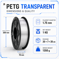 Filament d'impression 3D MUCAT PETG transparent 1,75 mm, bobine de 1 kg pour la création de modèles, les projets artisanaux et les imprimantes FDM