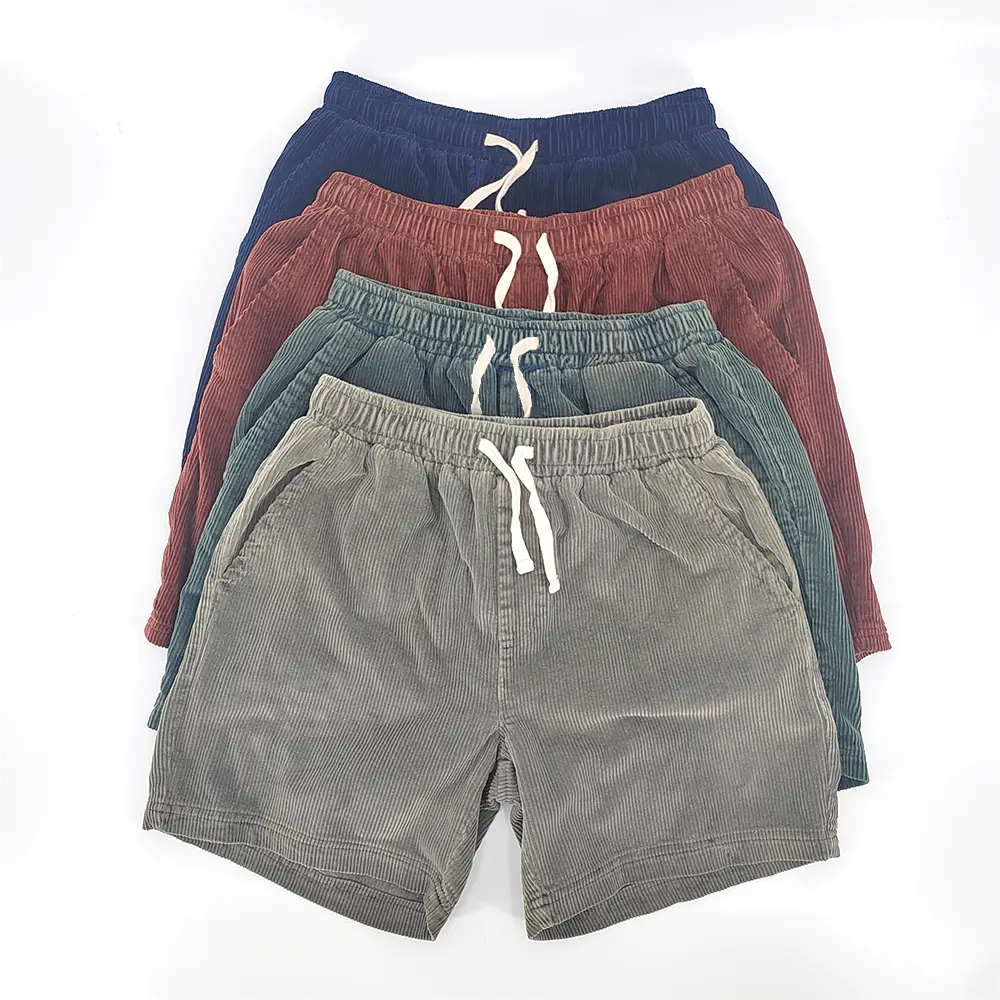 Pantaloncini di velluto a coste per sport da spiaggia in cotone organico con vita elastica allentata Casual di vendita calda